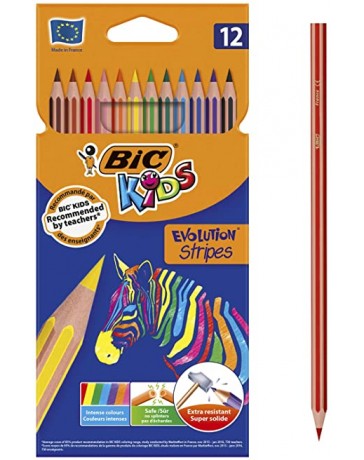 CRAYON COUL 12/18 BIC TROPICOLORS 2/ EVOL STRIPES