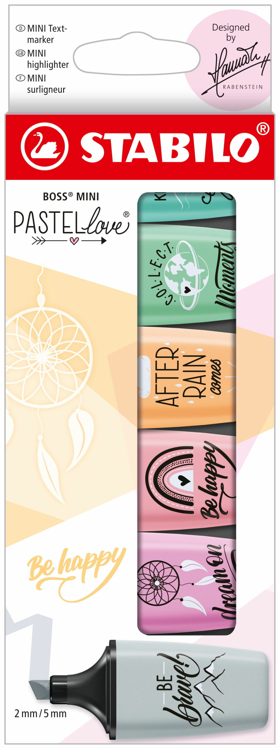 Etui carton de 6 surligneurs poudre de gris + mauve givré + soupçon de rose + sorbet abricot + menth