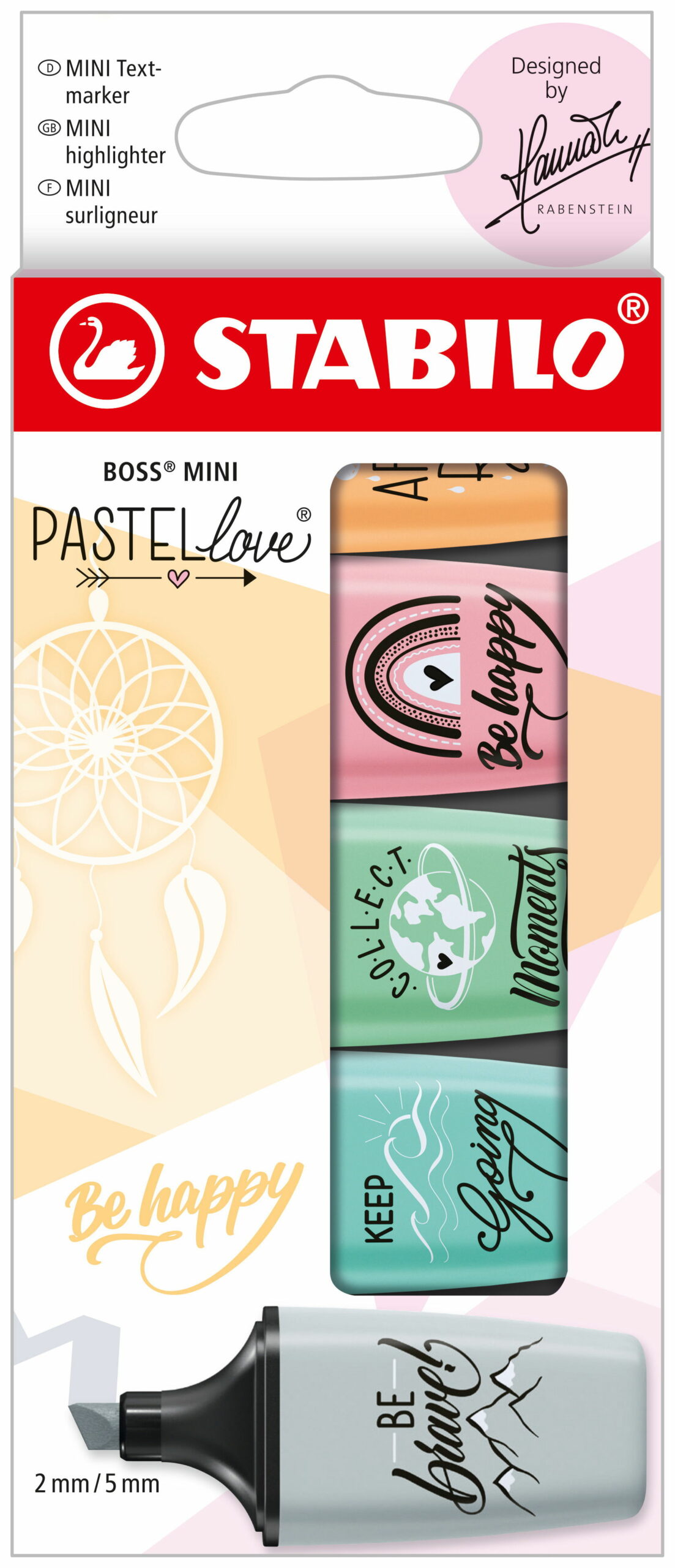 paquet avec cinq couleurs: gris, turquoise, menthe, orange, rose STABILO Stylo Multicolore pour Étud