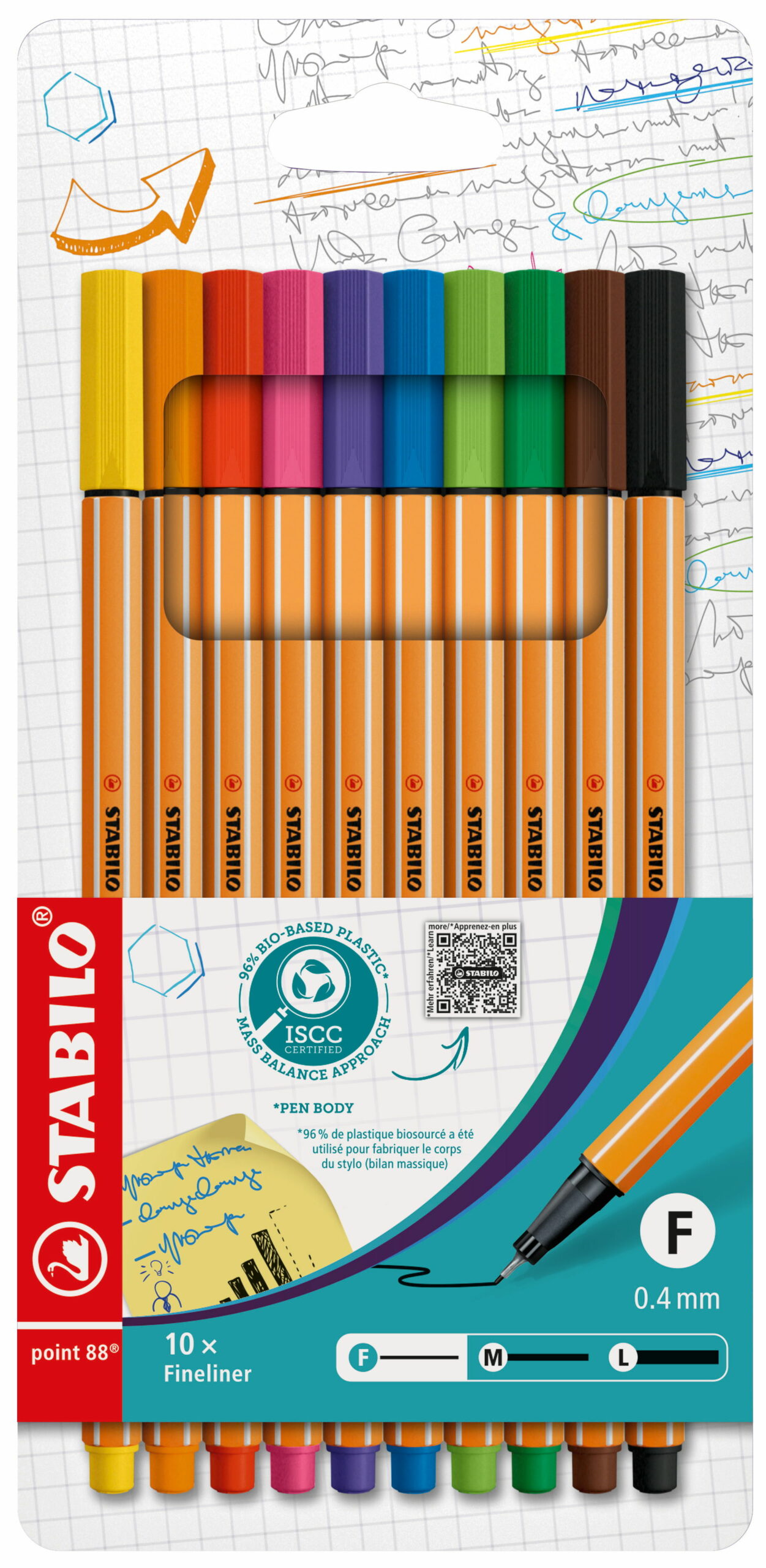 Etui carton de 10 stylos-feutres couleuris standard STABILO Stylo  pour Étudiants et Professionnels