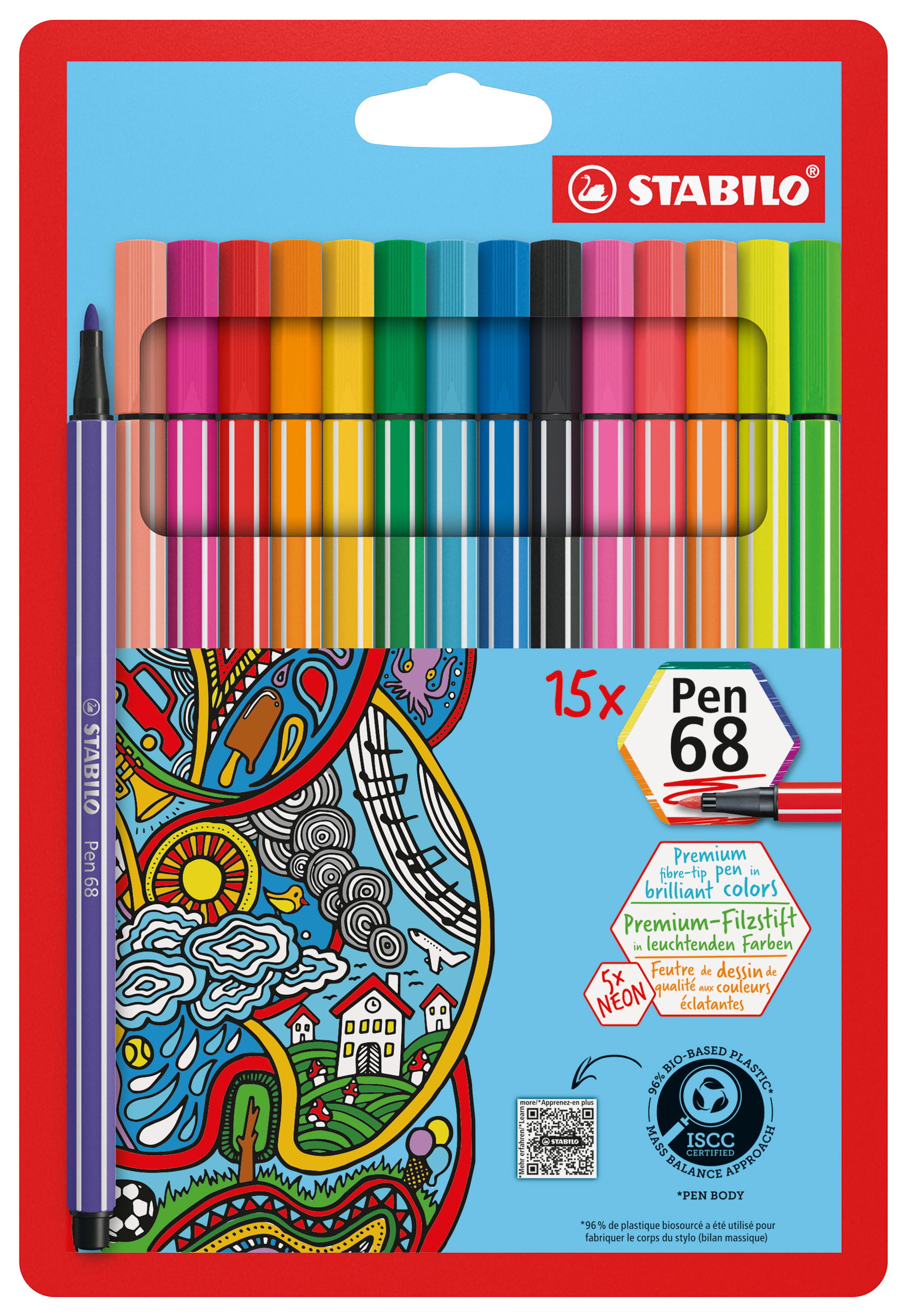 Etui carton de 1cinq feutres couleuris assortis dont cinq fluo STABILO Stylo  pour Étudiants et Prof