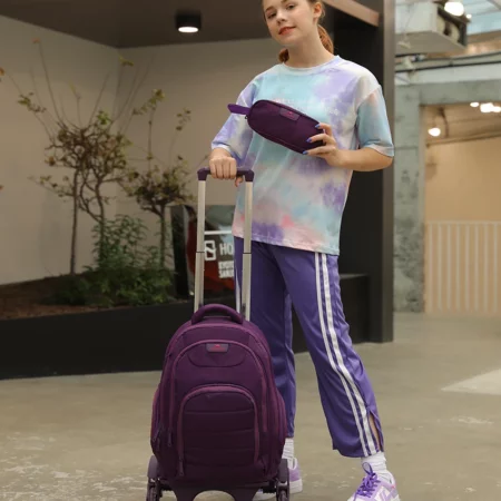 Sac à Dos Scolaire 17 Pouces + Trolley GB2670T-4 avec Trousse - Confortable et Résistant pour Collège et Lycée