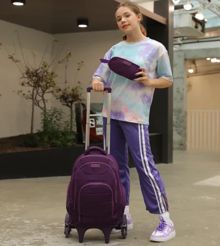 Sac à Dos Scolaire 17 Pouces + Trolley GB2670T-4 avec Trousse - Confortable et Résistant pour Collège et Lycée