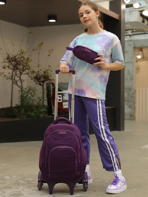 Sac à Dos Scolaire 17 Pouces + Trolley GB2670T-4 avec Trousse - Confortable et Résistant pour Collège et Lycée