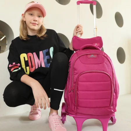 Sac à Dos Scolaire 17 Pouces + Trolley GB2670T-3 avec Trousse - Confortable et Résistant pour Collège et Lycée