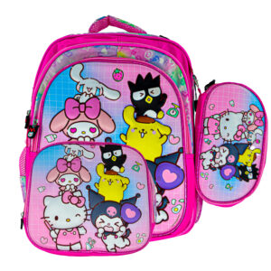 Sac à Dos Hello Kitty Kuromi 16 pouces Rose avec Lunchbox et Trousse