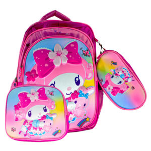 Sac à Dos Kawaii 16 Rose avec Lunchbox et Trousse