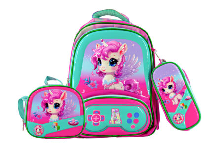 Sac à Dos Unicorne 17"+ Lunchbox et Trousse