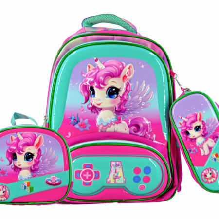 Sac à Dos Unicorne 17"+ Lunchbox et Trousse