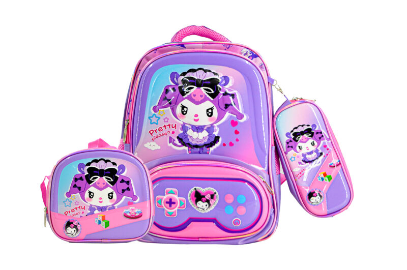 Sac à Dos Kuromi 17"+ Lunchbox et Trousse