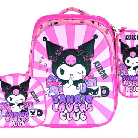 Sac à Dos Kuromi 16 Rose avec Lunchbox et Trousse