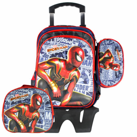 Sac à Dos Spiderman 17"+ Lunchbox et Trousse (Avec chariot)