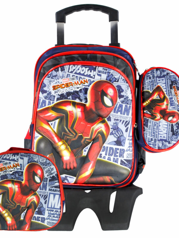 Sac à Dos Spiderman 17"+ Lunchbox et Trousse (Avec chariot)