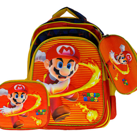 Sac à Dos Mario 16 Rouge et Orange avec Lunchbox et Trousse