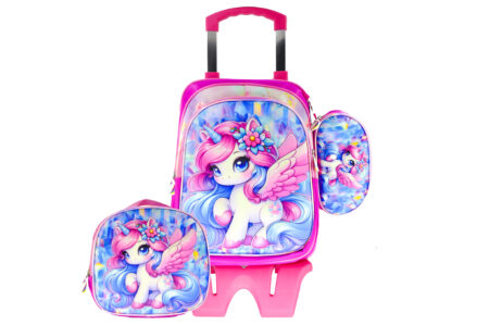 Sac à Dos Unicorne 17"+ Lunchbox et Trousse (Avec chariot)