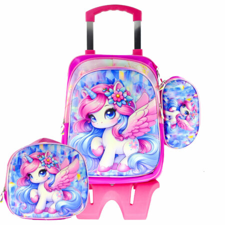 Sac à Dos Unicorne 17"+ Lunchbox et Trousse (Avec chariot)