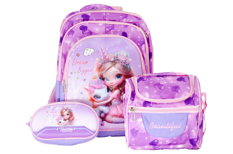 Sac à Dos Unicorne 18"+ Lunchbox et Trousse (Le chariot est vendu séparément)