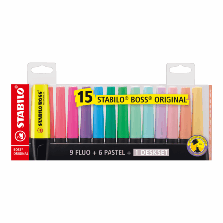 Surligneur STABILO BOSS ORIGINAL - Set de bureau de 15 surligneurs