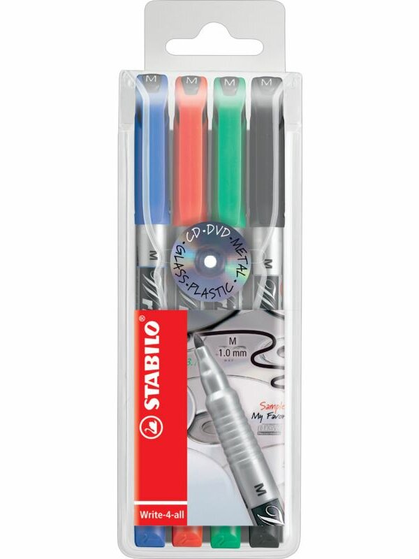 Marqueur permanent pointe moyenne STABILO Write-4-allPochette de 4 marqueurs noir + bleu + rouge + vert 146/4