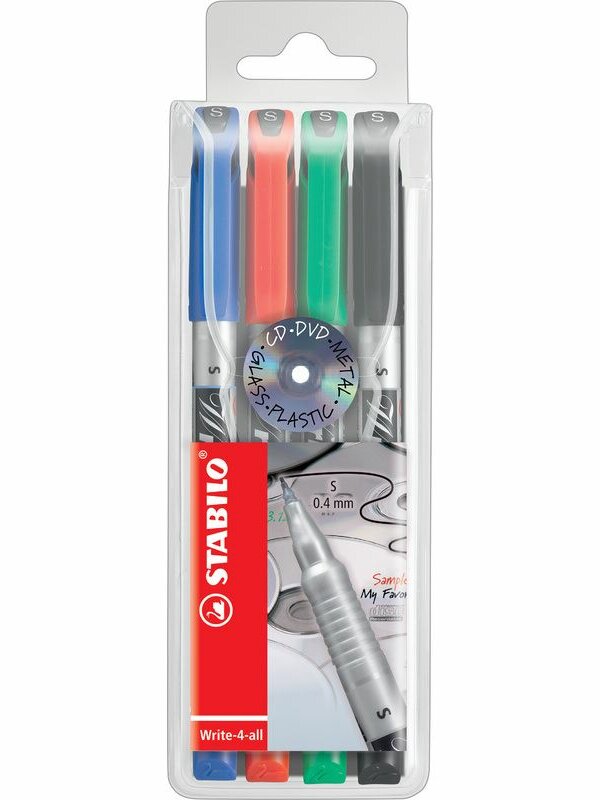 Marqueur permanent pointe super fine STABILO Write-4-allPochette de 4 marqueurs noir + bleu + rouge + vert 166/4