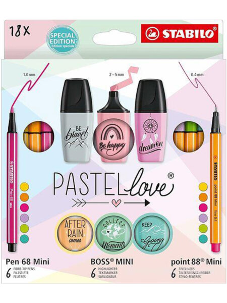 STABILO BOSS BUREAU - SET DE 18 PASTEL LOVE