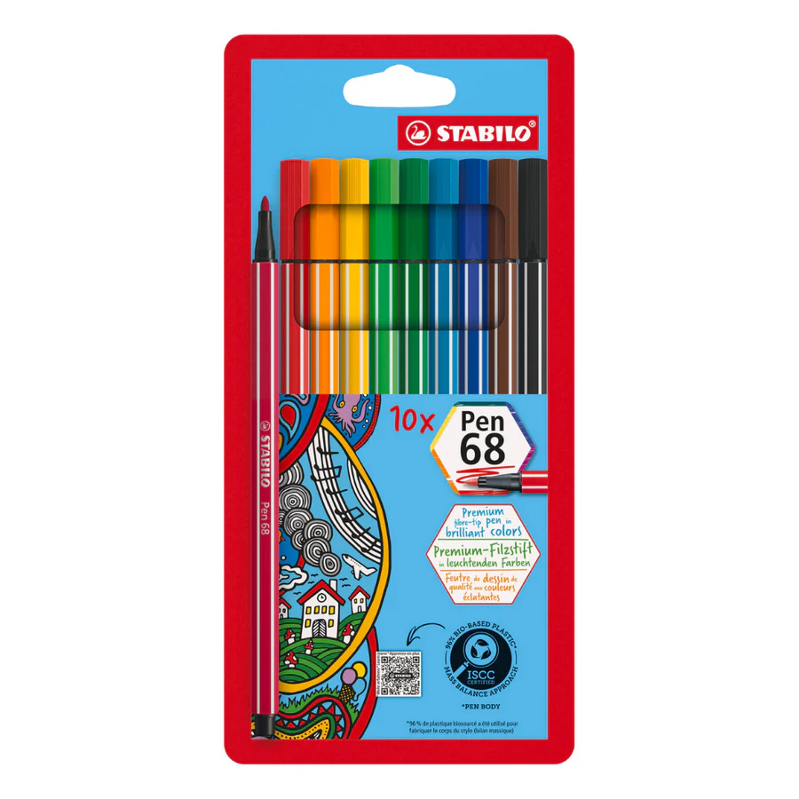 Feutre de dessin de qualité premium STABILO Pen 68Etui carton de 10 feutres EO6810/PL