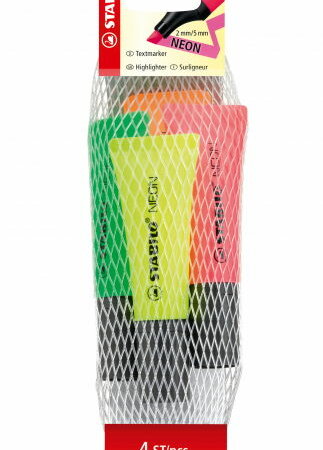 Surligneur STABILO NEONFilet de 4 surligneurs 1 jaune + 1 vert + 1 orange + 1 rose 72/4-1