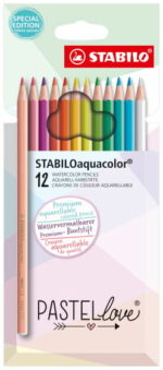 Crayon de couleur aquarellable STABILOaquacolorEtui carton de 12 crayons coloris pastel 1612/7