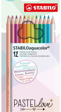 Crayon de couleur aquarellable STABILOaquacolorEtui carton de 12 crayons coloris pastel 1612/7