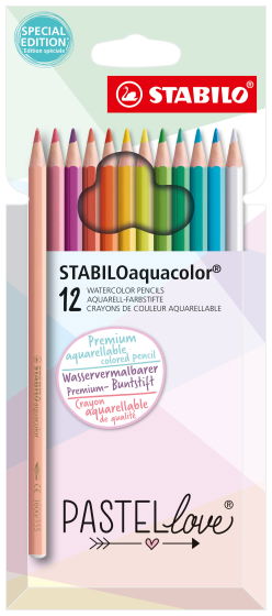 Crayon de couleur aquarellable STABILOaquacolorEtui carton de 12 crayons coloris pastel 1612/7