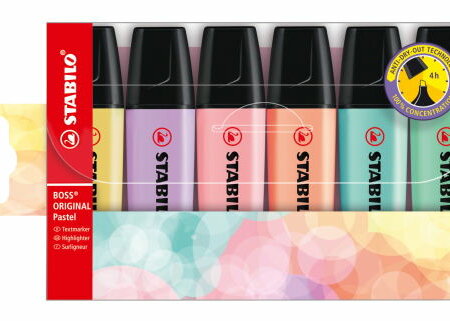 Surligneur STABILO BOSS ORIGINAL PastelPochette de 6 surligneurs crème de jaune + brume de lilas + soupçon de rose + teint de pêche + touche de turquoise + menthe à l'eau 70/6-2