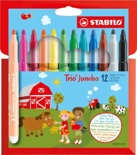 Feutre de coloriage pointe extra large STABILO Trio JumboEtui carton de 12 feutres 380/12