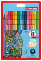Feutre de dessin de qualité premium STABILO Pen 68Etui carton de 15 feutres coloris assortis dont 5 fluo EO6815-2