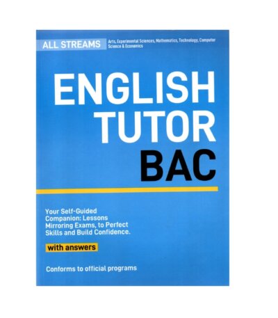 Couverture du manuel de révision English Tutor BAC. Guide complet pour la Grammaire, l'Expression Écrite et les Sujets d'examen d'Anglais corrigés (4ème Année).