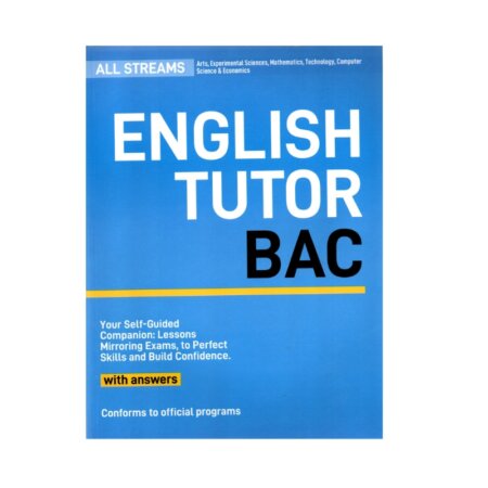 Couverture du manuel de révision English Tutor BAC. Guide complet pour la Grammaire, l'Expression Écrite et les Sujets d'examen d'Anglais corrigés (4ème Année).
