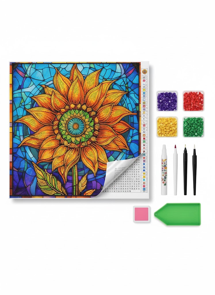 Kit Diamond Painting Tournesol Style Vitrail, broderie diamant Tunisie