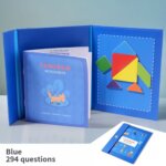 Jeu de Tangram Magnétique ouvert, montrant 294 défis et le livret éducatif.