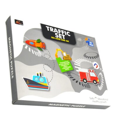 Puzzle Magnétique "Traffic Set" (59 Pcs) pour enfant, thème véhicules Mer, Terre, Air, cadeau Tunisie.