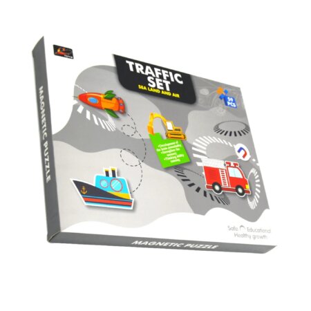Puzzle Magnétique "Traffic Set" (59 Pcs) pour enfant, thème véhicules Mer, Terre, Air, cadeau Tunisie.