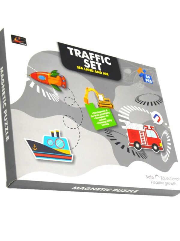 Puzzle Magnétique "Traffic Set" (59 Pcs) pour enfant, thème véhicules Mer, Terre, Air, cadeau Tunisie.