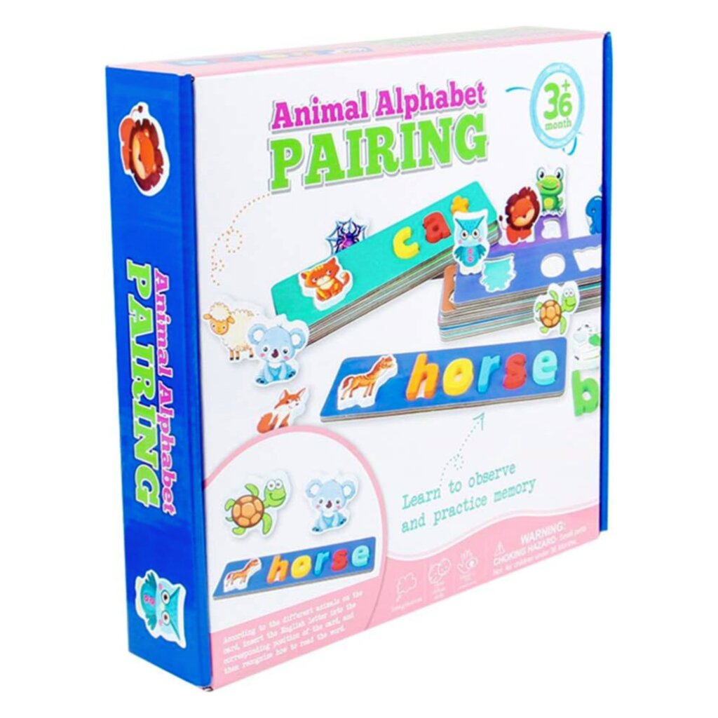 Jeu Association Alphabet Animaux "Pairing", cadeau enfant Tunisie pour la mémoire et le vocabulaire (36+ mois).