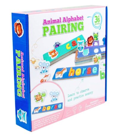 Jeu Association Alphabet Animaux "Pairing", cadeau enfant Tunisie pour la mémoire et le vocabulaire (36+ mois).
