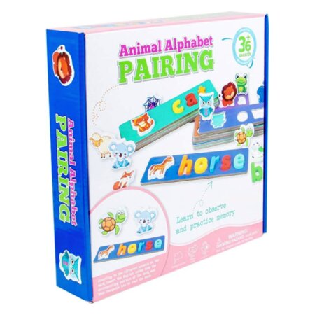 Jeu Association Alphabet Animaux "Pairing", cadeau enfant Tunisie pour la mémoire et le vocabulaire (36+ mois).