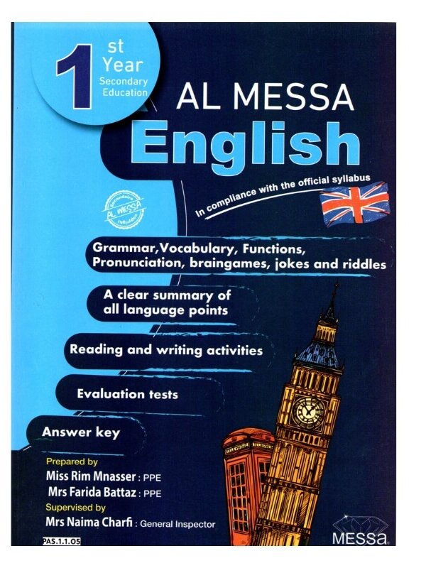 Couverture du livre AL MESSA ENGLISH 1er - Guide de révision complète et intensive pour la 1ère Année Secondaire au Lycée.