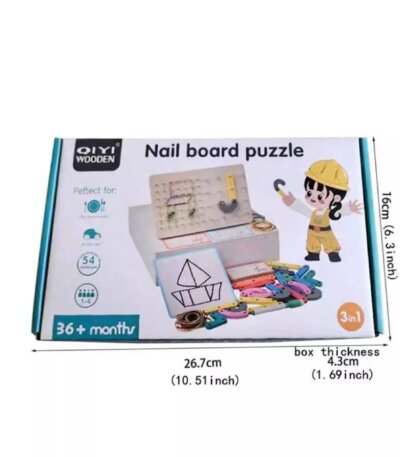 Jeu 3-en-1 Tableau à Clous (Nail Board Puzzle) de QIYI Wooden, 54 pièces, cadeau enfant Tunisie pour les 36+ mois.