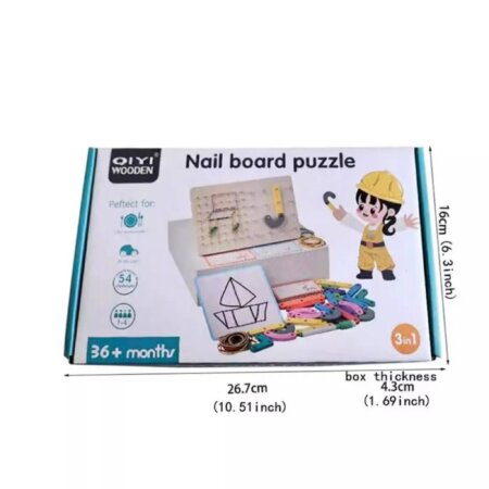 Jeu 3-en-1 Tableau à Clous (Nail Board Puzzle) de QIYI Wooden, 54 pièces, cadeau enfant Tunisie pour les 36+ mois.