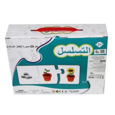 Détail du Puzzle التسلسل montrant le cycle de vie humain (bébé, enfant, vieil homme).