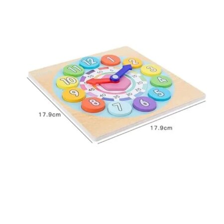 Détail de l'horloge éducative en bois de 17.9 cm x 17.9 cm pour apprendre l'heure.