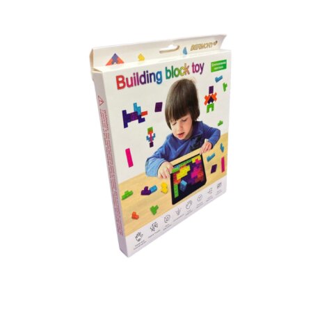 Boîte du jeu "Building Block Toy" de marque Bermory, classé "Environmental non-toxic".