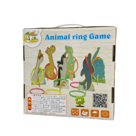 Boîte du Jeu de Lancer d'Anneaux montrant d'autres cibles possibles et les avertissements de sécurité.